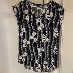 Express Black and White Patterned Blouse